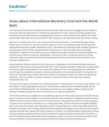 The Roles of IMF and World Bank