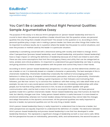 Leadership Requires Essential Personal Qualities