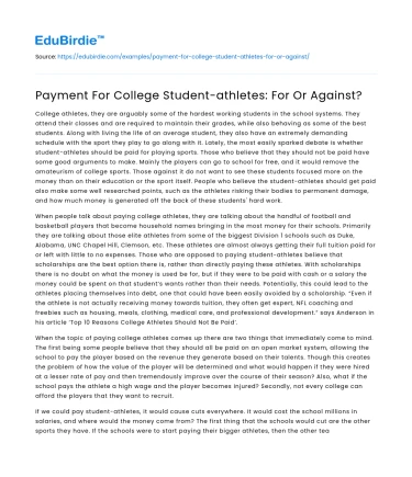 Payment For College Student-athletes: For Or Against?