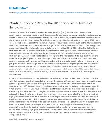 Contribution of SMEs to the UK Economy in Terms of Employment