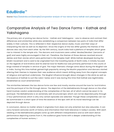 Comparative Analysis of Two Dance Forms – Kathak and Yakshagana