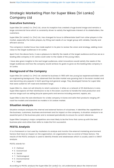 Strategic Marketing Plan for Super Bikes (Sri Lanka) Company Ltd