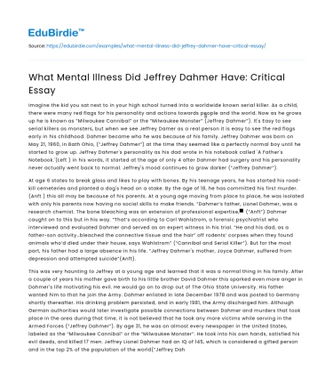 What Mental Illness Did Jeffrey Dahmer Have: Critical Essay