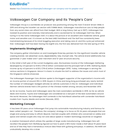 Volkswagen Car Company and Its ‘People’s Cars’