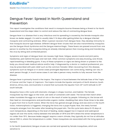 Dengue Fever: Spread in North Queensland and Prevention