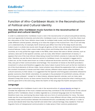 Afro-Caribbean Music in Political and Cultural Identity Reconstruction
