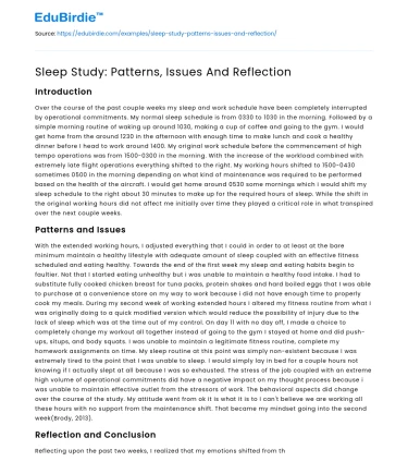 Sleep Study: Patterns, Issues And Reflection