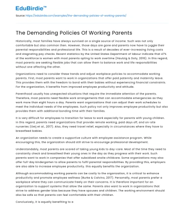 The Demanding Policies Of Working Parents
