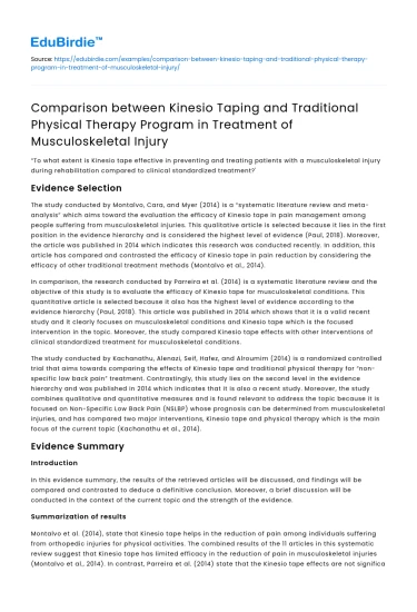 Kinesio Taping vs Physical Therapy for Musculoskeletal Injury