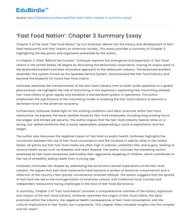 ‘Fast Food Nation’: Chapter 3 Summary Essay