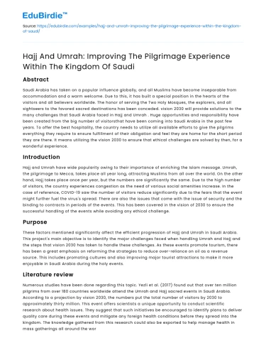 Enhancing Pilgrimage in Saudi: Hajj and Umrah