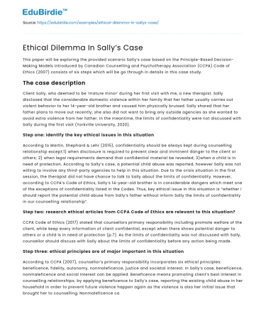 Ethical Dilemma In Sally’s Case
