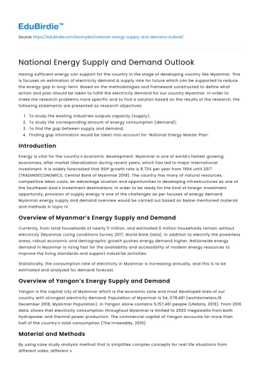 National Energy Supply and Demand Outlook