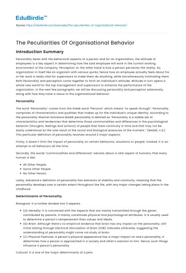 The Peculiarities Of Organisational Behavior