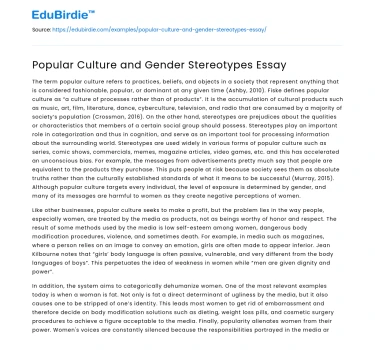 Popular Culture and Gender Stereotypes Essay