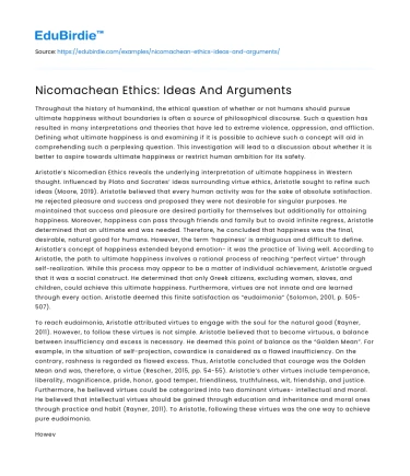 Nicomachean Ethics: Ideas And Arguments
