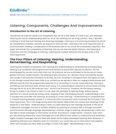 Listening: Components, Challenges And Improvements