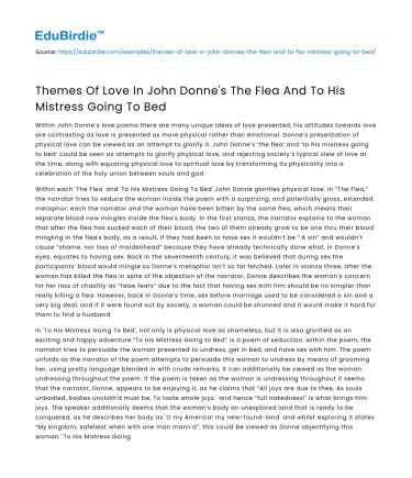 Themes Of Love In John Donne’s The Flea And To His Mistress Going To Bed
