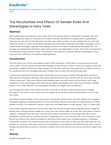 Gender roles and stereotypes in fairy tales: peculiarities & effects