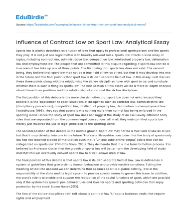 Influence of Contract Law on Sport Law: Analytical Essay