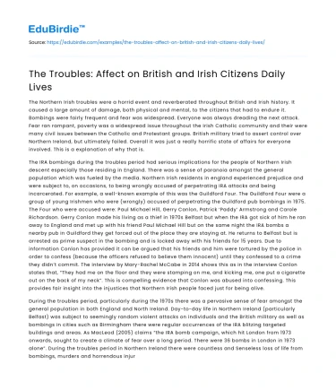 The Troubles: Affect on British and Irish Citizens Daily Lives