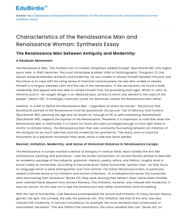 Renaissance Man & Woman Characteristics: Synthesis Essay