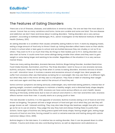 The Features of Eating Disorders