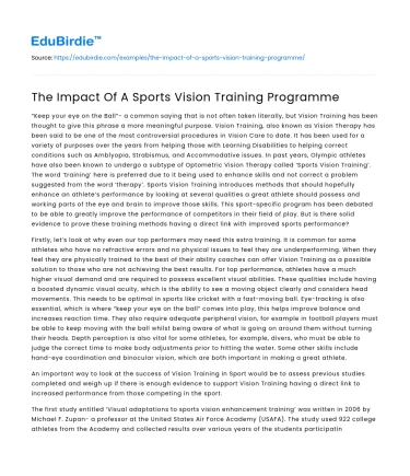 The Impact Of A Sports Vision Training Programme