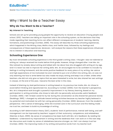 Why I Want to Be a Teacher Essay
