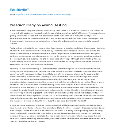 Research Essay on Animal Testing