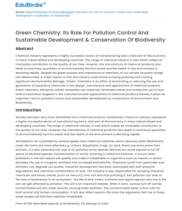 Green Chemistry for Pollution Control and Sustainable Development