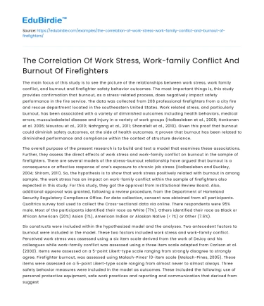 Work Stress, Conflict & Burnout in Firefighters