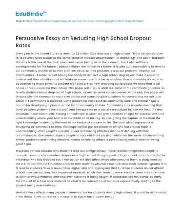 Persuasive Essay on Reducing High School Dropout Rates