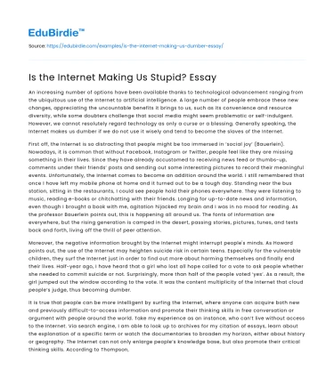 Is the Internet Making Us Stupid? Essay