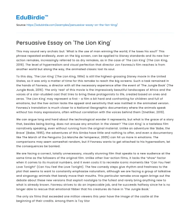 Persuasive Essay on ‘The Lion King’