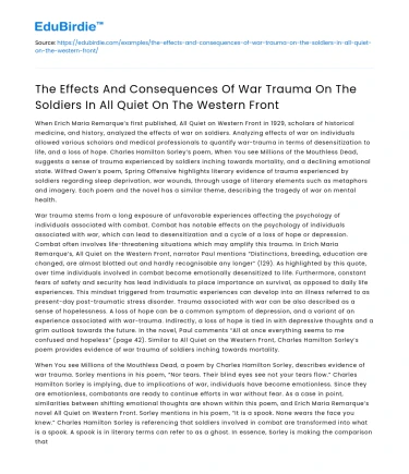 Effects of War Trauma on Soldiers in All Quiet on Western Front
