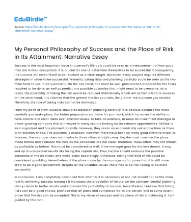 Philosophy of Success: Risk in Attainment