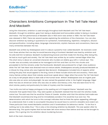Characters Ambitions Comparison In The Tell Tale Heart And Macbeth