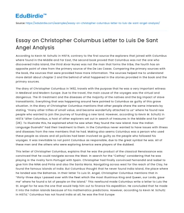 Essay on Christopher Columbus Letter to Luis De Sant Angel Analysis
