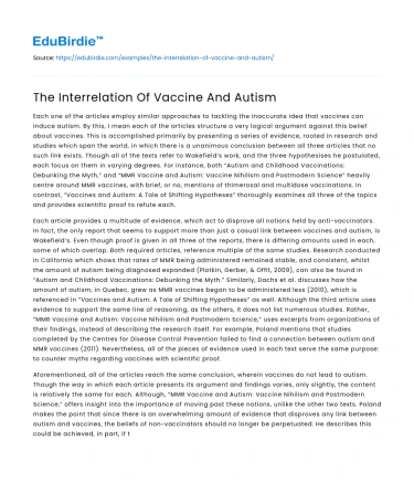 The Interrelation Of Vaccine And Autism
