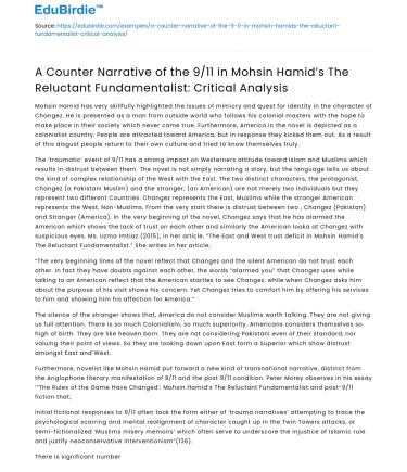 Counter Narrative: 9/11 in Mohsin Hamid’s The Reluctant Fundamentalist