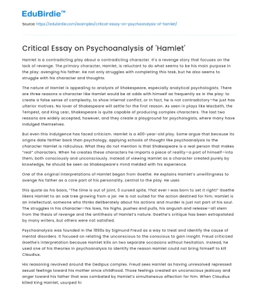 Critical Essay on Psychoanalysis of ‘Hamlet’