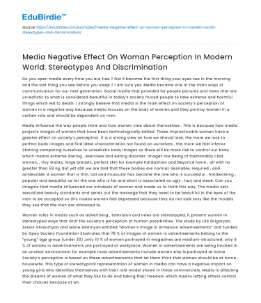 Media’s Negative Impact on Women’s Perception: Stereotypes