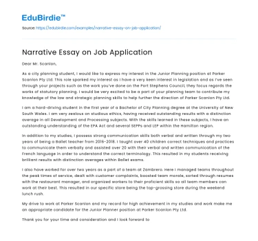 Narrative Essay on Job Application