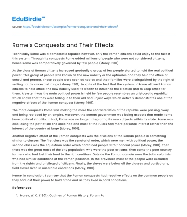 Rome’s Conquests and Their Effects