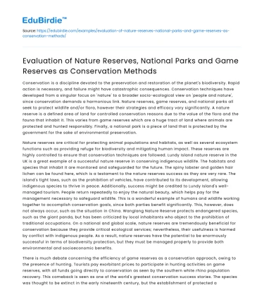 Evaluation of Protected Areas for Conservation