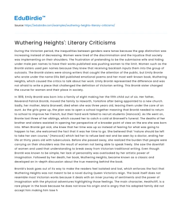 Wuthering Heights’: Literary Criticisms