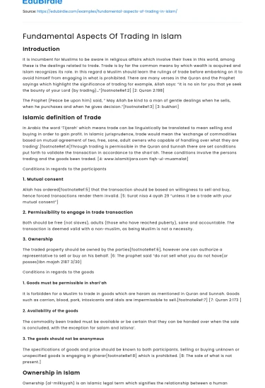 Fundamental Aspects Of Trading In Islam