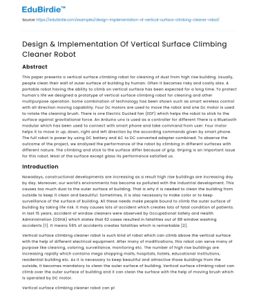 Design & Implementation Of Vertical Surface Climbing Cleaner Robot