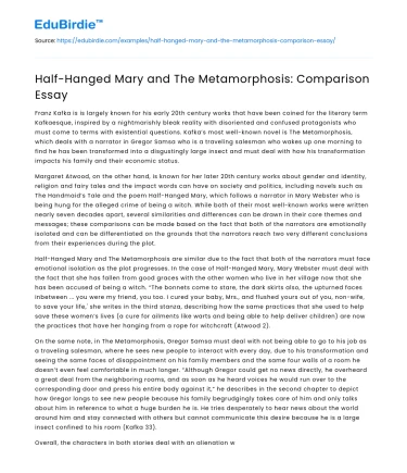 Half-Hanged Mary and The Metamorphosis: Comparison Essay